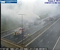 HGV trailer on fire on the M62 Westbound at Milnrow