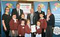 The Eco-School Council from St John with St Michael CE Primary School in Shawforth, Miss Kenyon (Eco-Council coordinator), Mrs Driver (Eco-Grounds project maintenance manager), Mr Sims (Governor) and Mr Entwistle (Chair of Governors and also a road traffic police officer)