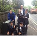 Casualty Reduction Officers Dave Godley and Stuart Howarth with Falinge Park High School pupils Siraj Shafique, Saxon Newsham, Georgia Lees and Asim Nadeem