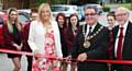 The Mayor and Mayoress of Rochdale, Peter & Monica Rush and Jim Dobbin MP opening the Millfield Bupa Care Home National Open Day with the Siddal Moor students 