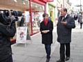 The BBC's Emma Simpson with local MP Simon Danczuk filming in Rochdale town centre