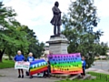 Peace campaigners meeting at John Bright's statue