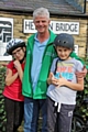 Amelia and Zachary Hill with Grandad Bob Chadwick at the end of the ride in Hebden Bridge