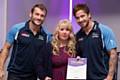 Debbie Ainscow received her certificate from Sale Sharks rugby stars, Mark Cueto and Danny Cipriani 