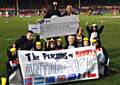 Mayfield Rugby League under 8s collecting the winners cheque from Leeds Rhinos and England Rugby League star Ryan Hall