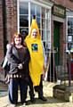 Museum volunteer Liesl Beckles with Mervyn Wilson in a banana suit 