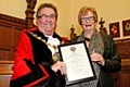 Pat Flynn presented with her Honorary Alderman certificate by Mayor Peter Rush