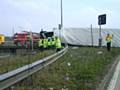 Overturned lorry M62 junction 20