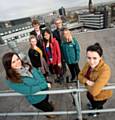 Back: Cerys Hanes, Matthew Cousin and Sirat Lodhi, teacher Graeme Dymond and Karen Zyla (United Utilities)<br /> Front: Lucy Ryan of United Utilities and student Jen Welsby