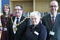 Teaching and Learning Director of Humanities, Rebecca Tarran, Mayor Peter Rush, Joanna Millan and Headteacher, John-Watson