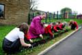 The Bishop of Middleton Mark Davies planting poppy seeds with pupils at St Bartholomew's CE Primary School 