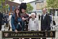 Deputy Chief Executive Linda Fisher; Armed Forces Officer Stuart Hay; Dora Joel Halliwell's daughter and council leader Colin Lambert unveil the new street sign