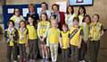 Brownies and volunteers from Bury, Oldham, Rochdale and Heywood with the Chief Guide Gill Slocombe and Region President Suzie Reynolds