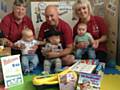 Mini Mee - from left to right: Marie Mee with Freddie Baillie age 9 months, Roger Mee with Lucas Oldham age 19 months and Nicola Mee with Darcy Clegg age 5 months
