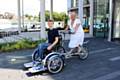 Visitor Matt Hadfield and the Mayoress Beverley Place have a go at the accessible bikes