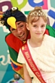 Carnival Princess Tia Foster is pictured with Frederico Flapalot