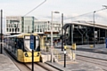 Rochdale Town Centre: Tram at Metrolink stop, Transport Interchange and Number One Riverside