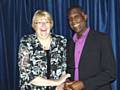 President of Rochdale Rotary Club, Irene Davidson with Michael Holding 