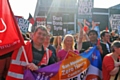 Councillor Chris Furlong, Liz McInnes MP and Councillor Aasim Rashid at the anti-austerity march in Manchester