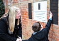 Rebecca Rigby and Jack Rigby at the Lee Rigby memorial plaque