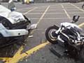 Aftermath of a collision between car and motorbike