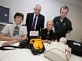 Chief Inspector Rachel Buckle, Metrolink Director Peter Cushing, Sergeant Cecilia Oakley and NWAS Community Resuscitation Manager David McNally