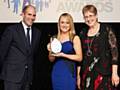 Stephanie Mills (centre) was presented with her award by James Rook from headline sponsor Sanctuary Social Care, and Sally Melbourne from award sponsor, Core Assets