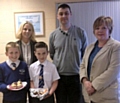 Thomas Rigg & Max Rigsby, Mrs Ruane, Head Teacher, Terry Mowe, The Village Bakery and Jenny Blake, Chairman of FPTA