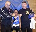 Shahruf Ali with Hamer coach Alan Bacon (left) and Steven Connellan (right)