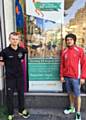 Salford Harrier Joe Bailey (right) with Richard Pendlebury from Up and Running in Manchester, one of 3 new sponsors of Rochdale Half Marathon, 10K and Fun Run