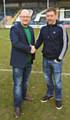 Can You Kick It? Martin Leahy (right) is congratulated by Martin Ballard after kicking the competition winning goal