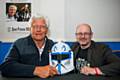 Darth Vader, Dave Prowse MBE, presents Martin Ballard with the signed Clonetrooper Helmet