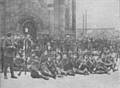 Members of the 1/6th Lancashire Fusiliers, the Rochdale/Todmorden/Middleton Territorials in front of the town hall and practising