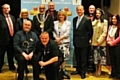 Rev Barry Harding-Rathbone (seated), Cllr Richard Farnell, Rev Gillian Machell, Rev David Cundall, John Henderson (kneeling), Mayor Surinder Biant, Mayoress Cecile Biant, Rev Lesley Rosedale, Simon Danczuk MP, Mary Ann Rosedale and Jill Howarth at the dedication service