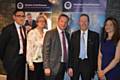 Richard Jeffrey, Director Manchester Growth Hub; Cllr Sue Derbyshire, Leader Stockport Council; Simon Edmondson, FSB Regional Chair Manchester & North Cheshire; Mike Cherry, National Policy Chairman; and Joanna Sloane, HS2 Procurement Manager.