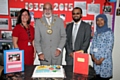 South Street Nursery celebrates 80th birthday<br /> Headteacher Jo Fenton, Mayor Surinder Biant, Parent Governor Sajjad Miah and Governor Sohida Banu