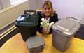 Councillor Jacqui Beswick, Cabinet Member for Environment with the biodegradable bags for food watse