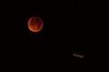 The supermoon lunar eclipse seen from Castleton as a plane passes