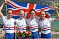 Brianna Stubbs, Ruth Walczak, Emily Craig and Eleanor Piggott smiling with delight after winnig a World Championships Silver Medal