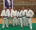 Danny Carr (left) at Edinburgh Master Class with Mike Liptrot (Kendal Judo Club), Katsuhiko Kashiwazaki, Sophie Cox, Nick Hill (Kendal), Danny Harper (NW coach)