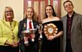 Mayor Madeleine De Souza, with current Head Girl Sian Morton, Mia Howells, and guest speaker Dr Allan Jordan