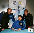 Dave Manning, EDS coordinator at Rochdale AFC, Bradley Cassidy and Mike Bruns, UPS programme manager at Hopwood Hall