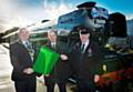 Mayor Ray Dutton, Colin Green, Director at Riley & Son, with Bob Howorth, station master at Heywood station