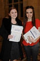 Laura Dawe and Katie Hardman-Elliott collecting their awards - St Cuthbert's Class of 2016 Honoured