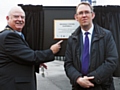 Mayor Ray Dutton and with Rail Minister Paul Maynard on the new platform at Rochdale Station