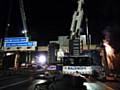 Overhead gantry on the M62 near Rochdale, being removed in December 2015