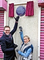 Actor Ben Stock and Actress Sue Devaney unveil the latest plaque on the Gracie Fields trail