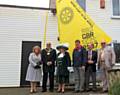 The Mayor and Mayoress Surinder and Cecile Biant,The High Sheriff of Greater Manchester, Sharman Birtles JP DL, Rotary, District Governor Nigel Danby, The Rotary Club of Rochdale East President Graham Knox and Assistant District Governor Phil Emmot with the Hansa 303 Dinghy