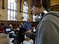 Finley Chadwick at work filming in the Grade I listed Rochdale Town Hall