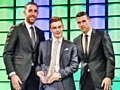 Connor Ronan presented with his award by Republic of Ireland Internationals Seamus Coleman and Richard Keogh